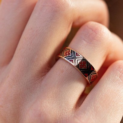 Золота обручка "Вишиванка" з емаллю 229732400 №7