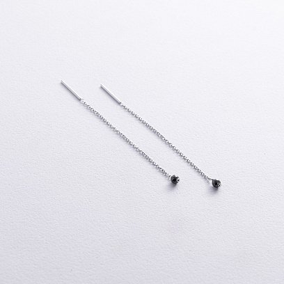 Серьги - протяжки в белом золоте (черные фианиты) с08885 №2