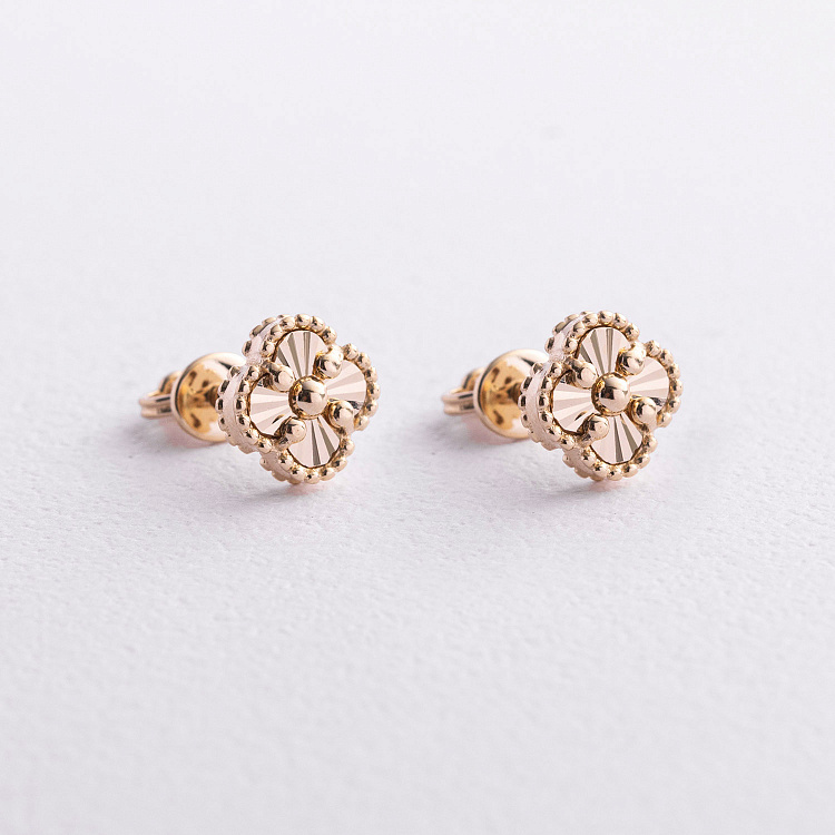 Сережки - пусети "Конюшина" в жовтому золоті с09670 від ювелірного магазину Онікс - 1