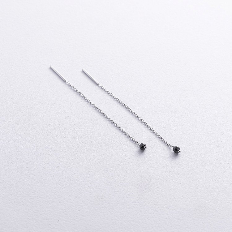 Серьги - протяжки в белом золоте (черные фианиты) с08885 от ювелирного магазина Оникс - 1