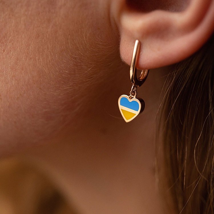 Серьги "С Украиной в сердце" в красном золоте (голубая и желтая эмаль) с08098 от ювелирного магазина Оникс - 3