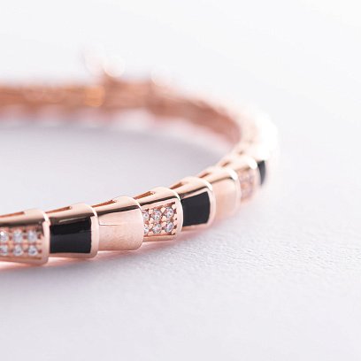 Жорсткий браслет в червоному золоті (фіаніт, емаль) б04511 №3