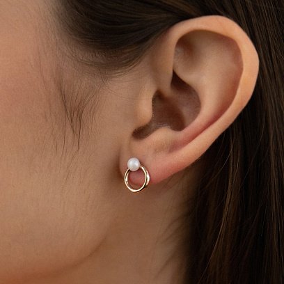 Сережки - пусети "Кругообіг" з перлами (червоне золото) с08229 №6