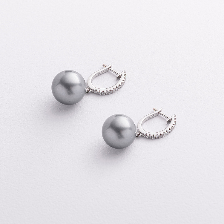 Золотые серьги с жемчугом и бриллиантами сб0378 от ювелирного магазина Оникс - 1