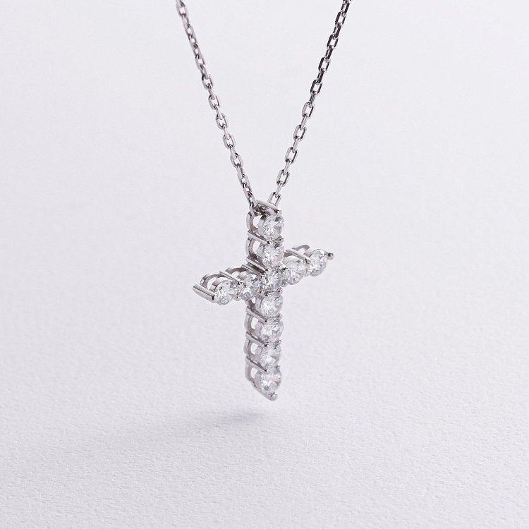 Колье "Крестик" в серебре с фианитами 1305 от ювелирного магазина Оникс