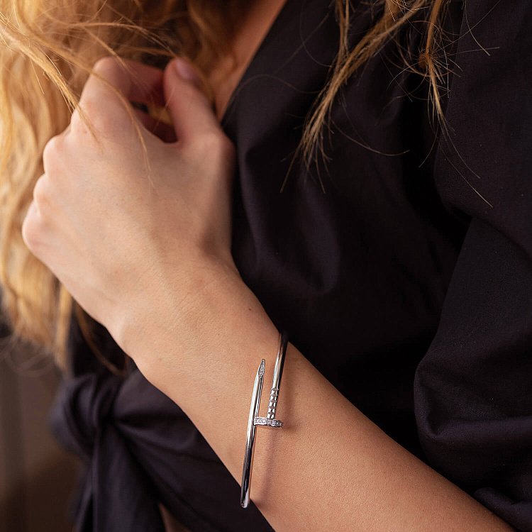 Жесткий золотой браслет "Гвоздь" (бриллианты) бб0032 от ювелирного магазина Оникс - 7