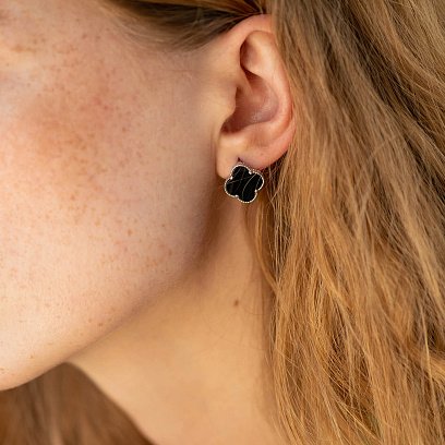 Срібні сережки "Конюшина" з оніксом 122112 №11