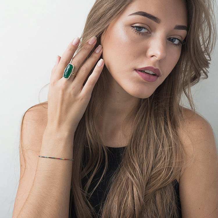 Золота каблучка з агатом і діамантами кб0085А1 від ювелірного магазину Онікс - 5