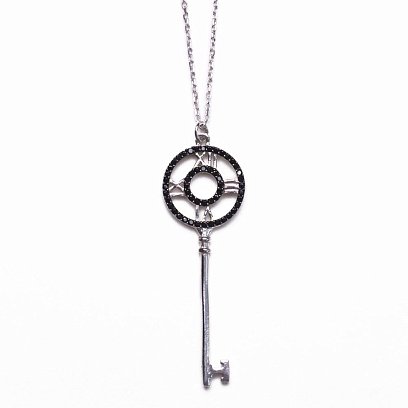 Срібне кольє "Ключик" з чорними фіанітами 18474 №5