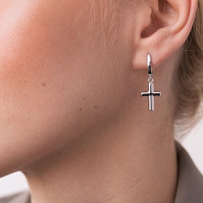 Серьги "Крестики" в белом золоте с07822 №5