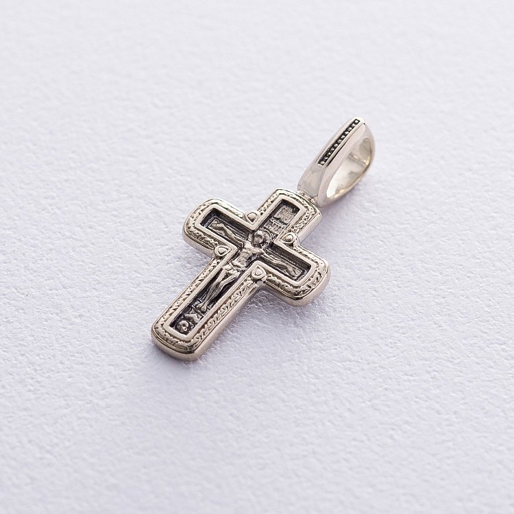 Золотий хрестик "Розп'яття Христове. Молитва Так Воскресне Бог" (чорніння) П03217 від ювелірного магазину Онікс