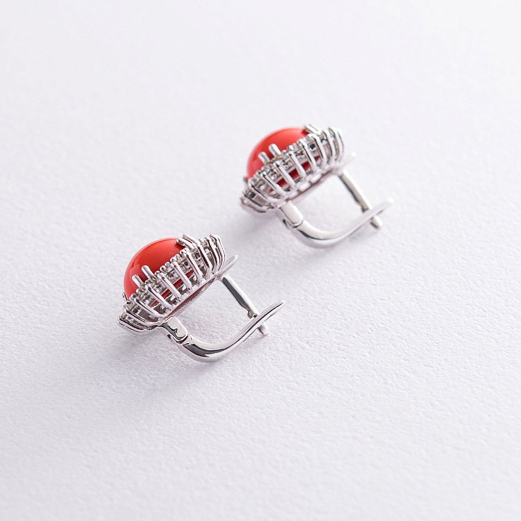 Золоті сережки (корал, діаманти) с841 від ювелірного магазину Онікс - 2