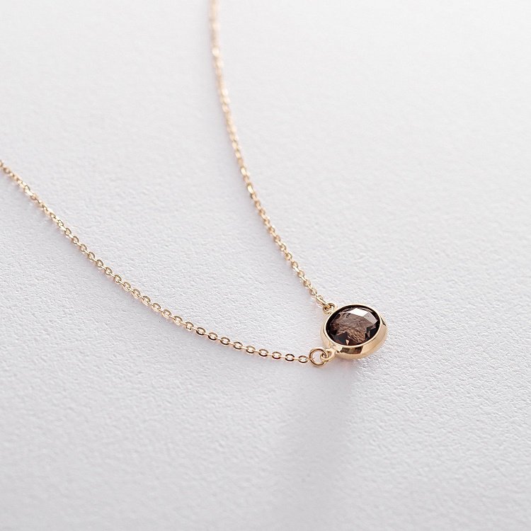 Золоте кольє з димчастим кварцом кол01341 від ювелірного магазину Онікс