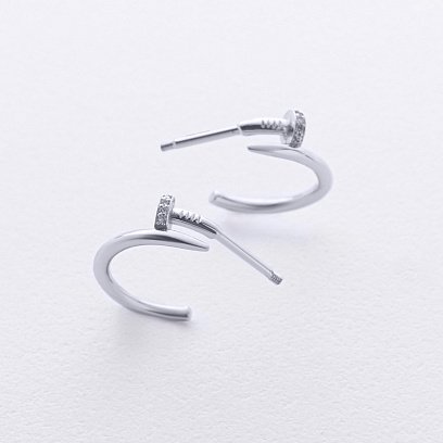 Сережки - пусети "Цвях" у білому золоті (фіаніти) с09173 №6