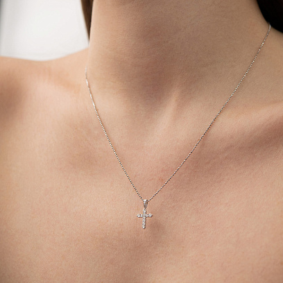 Хрестик у білому золоті з діамантами пб0367ri №4