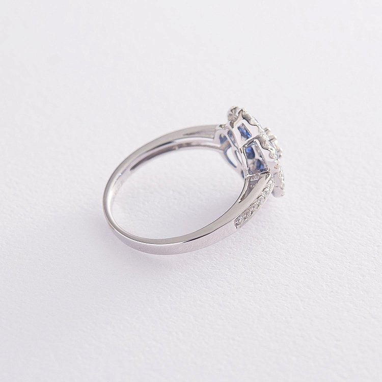 Золотое кольцо "Цветок" с сапфирами и бриллиантами кб0056mi от ювелирного магазина Оникс - 4