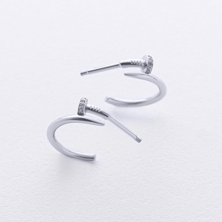 Сережки - пусети "Цвях" у білому золоті (фіаніти) с09173 від ювелірного магазину Онікс - 5