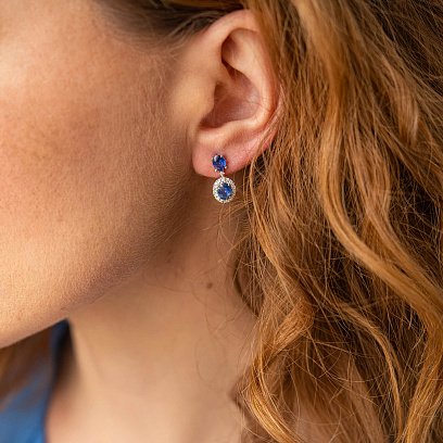 Золотые серьги - пусеты с бриллиантами и сапфирами сб0459nl №2
