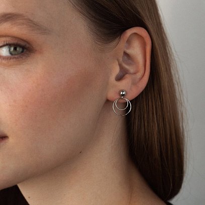 Серебряные серьги - пусеты "Кольца" 122558 №3