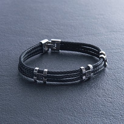 Каучуковый браслет в белом золоте с фианитами б02356