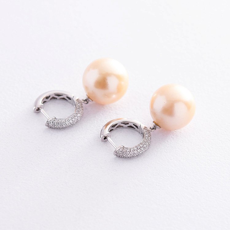 Золотые серьги с жемчугом и бриллиантами сб0026caj от ювелирного магазина Оникс - 2