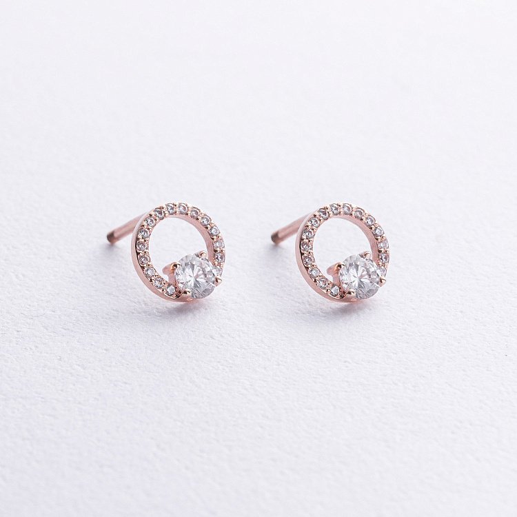 Серьги - пусеты "Круговорот" с фианитами (красное золото) с08789 от ювелирного магазина Оникс