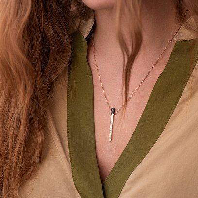 Золотое колье "Спичка" (черные фианиты) кол01468 №2