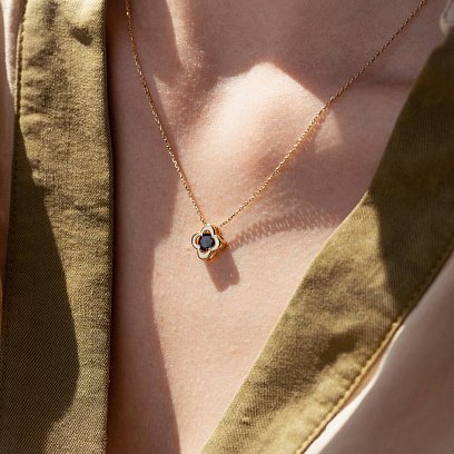 Кольє "Конюшина" в жовтому золоті (фіаніт) кол01127 №3