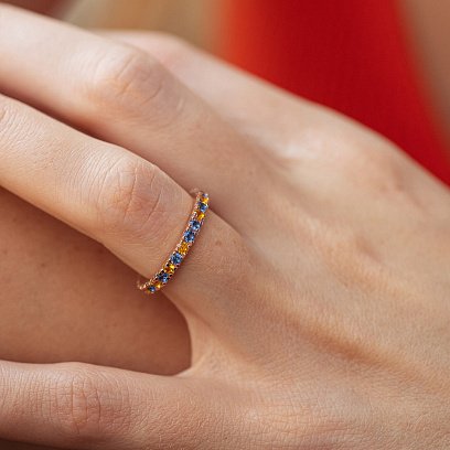 Кольцо с дорожкой голубых и желтых камней (красное золото) 815к №4