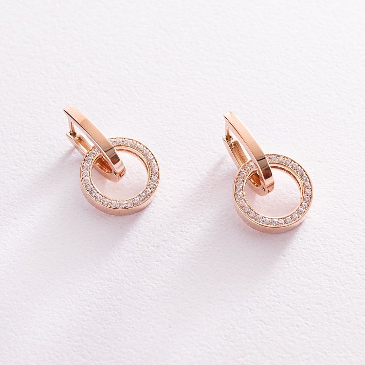 Серьги с кольцами в красном золоте (фианиты) с06460 от ювелирного магазина Оникс - 3