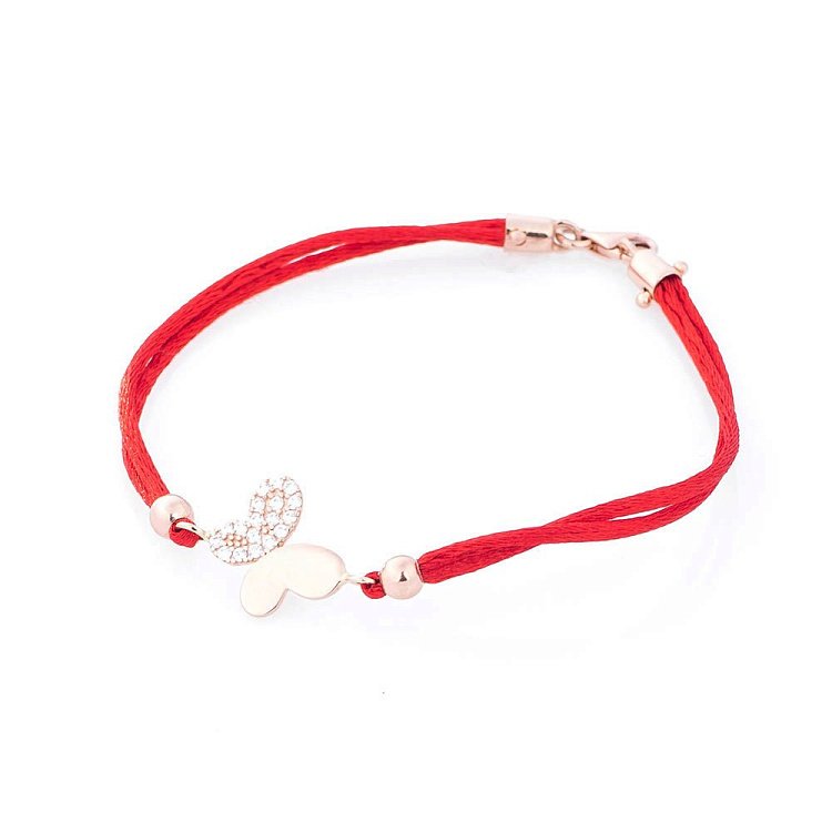 Красный браслет с золотой вставкой "Бабочка" б03091 от ювелирного магазина Оникс