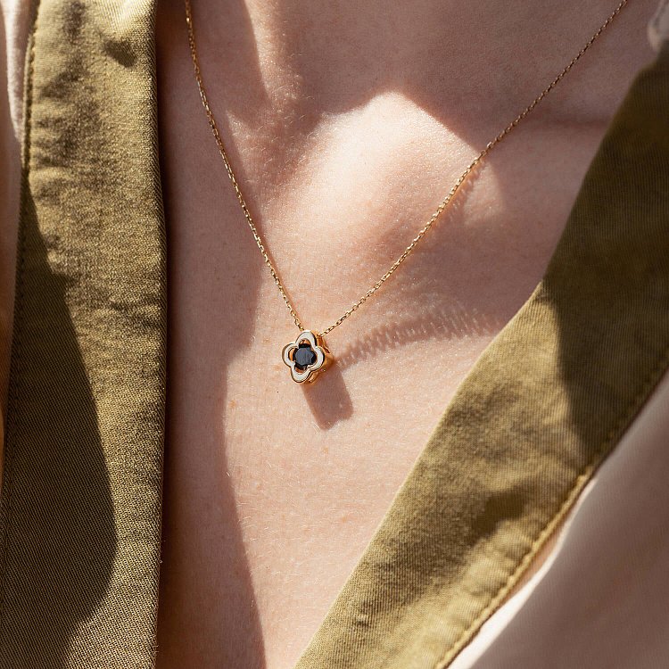 Кольє "Конюшина" в жовтому золоті (фіаніт) кол01127 від ювелірного магазину Онікс - 2