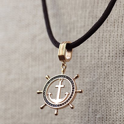 Кулон "Якорь" с черными фианитами (красное золото) п02744 №4