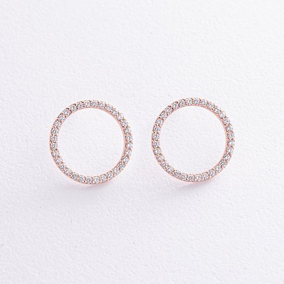 Сережки - пусети "Кругообіг" з фіанітами 1.6 см (червоне золото) с08377