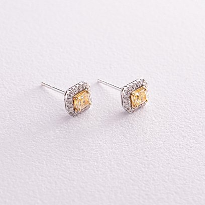 Золоті сережки - пусети з білими та жовтими діамантами сб0406nl №3