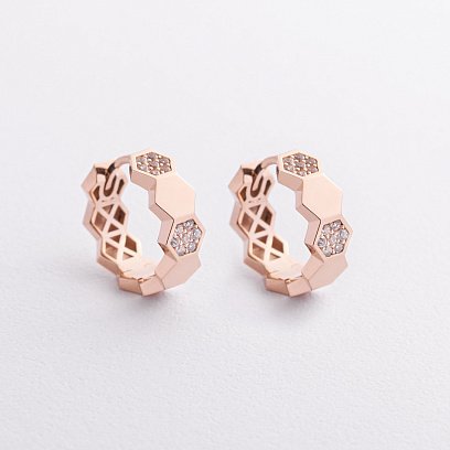 Сережки - кільця "Miranda" в червоному золоті (фіаніти) с09334