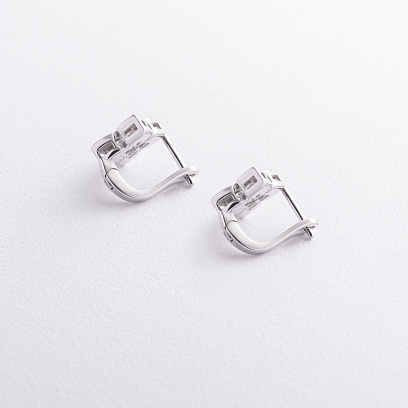 Срібні сережки "Конюшина" з фіанітами 123530 №2