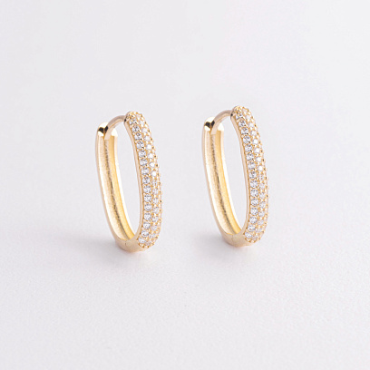 Золоті сережки "Овальні" з фіанітами с09502