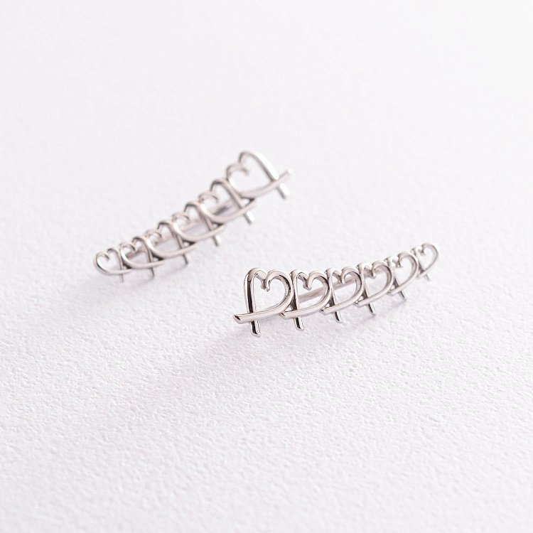 Сережки - клаймбери "Сердечки" в білому золоті с07123 від ювелірного магазину Онікс