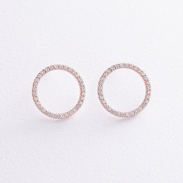 Сережки - пусети "Кругообіг" з фіанітами 1.6 см (червоне золото) с08377 від ювелірного магазину Онікс