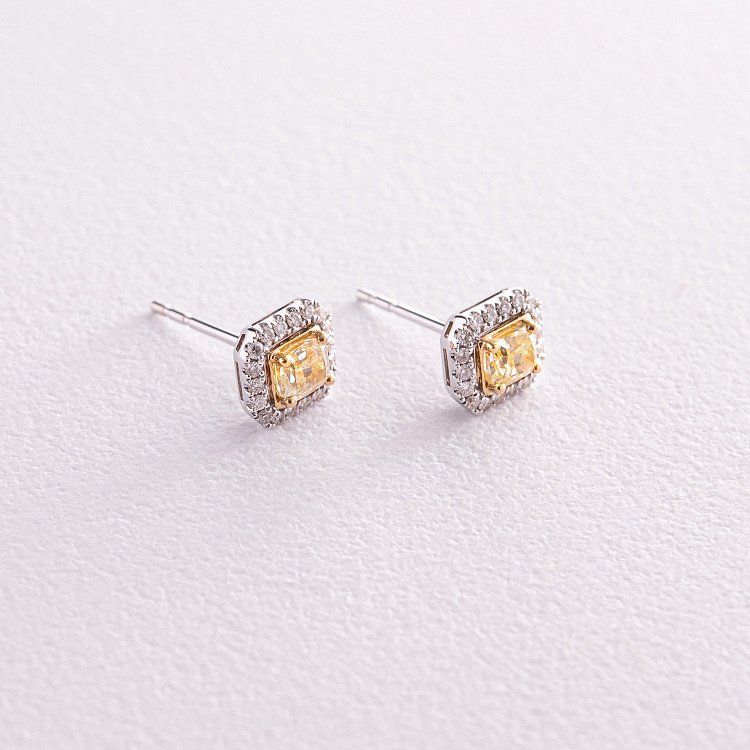 Золоті сережки - пусети з білими та жовтими діамантами сб0406nl від ювелірного магазину Онікс - 2