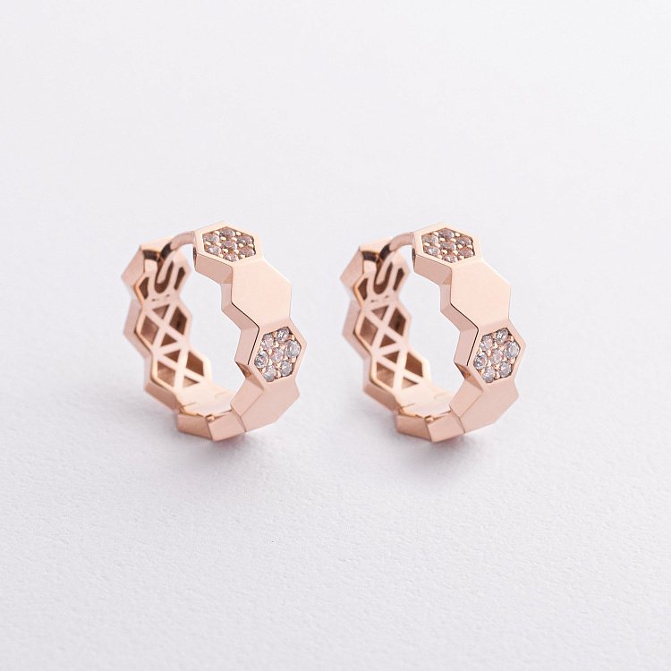 Сережки - кільця "Miranda" в червоному золоті (фіаніти) с09334 від ювелірного магазину Онікс