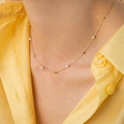 Золотое колье "Шарики" с жемчугом кол02031 №10