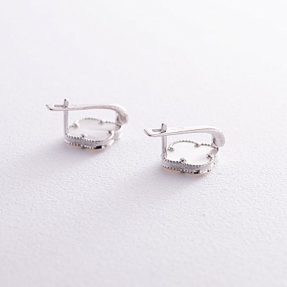 Срібні сережки "Конюшина" з перламутром 122114 №4