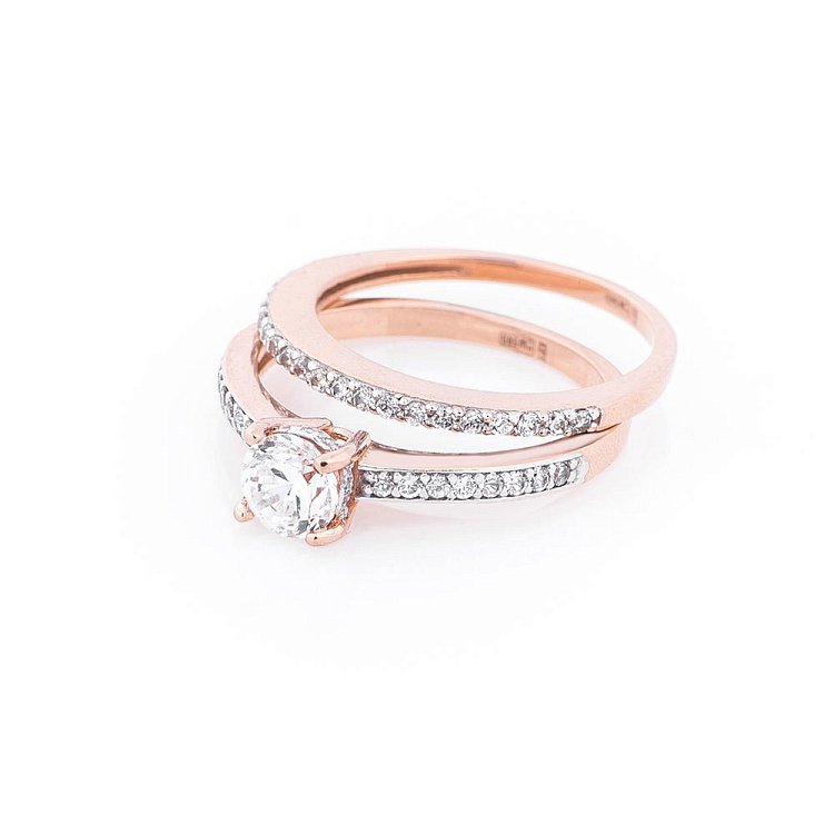 Золотое двойное кольцо с фианитами к01691 от ювелирного магазина Оникс