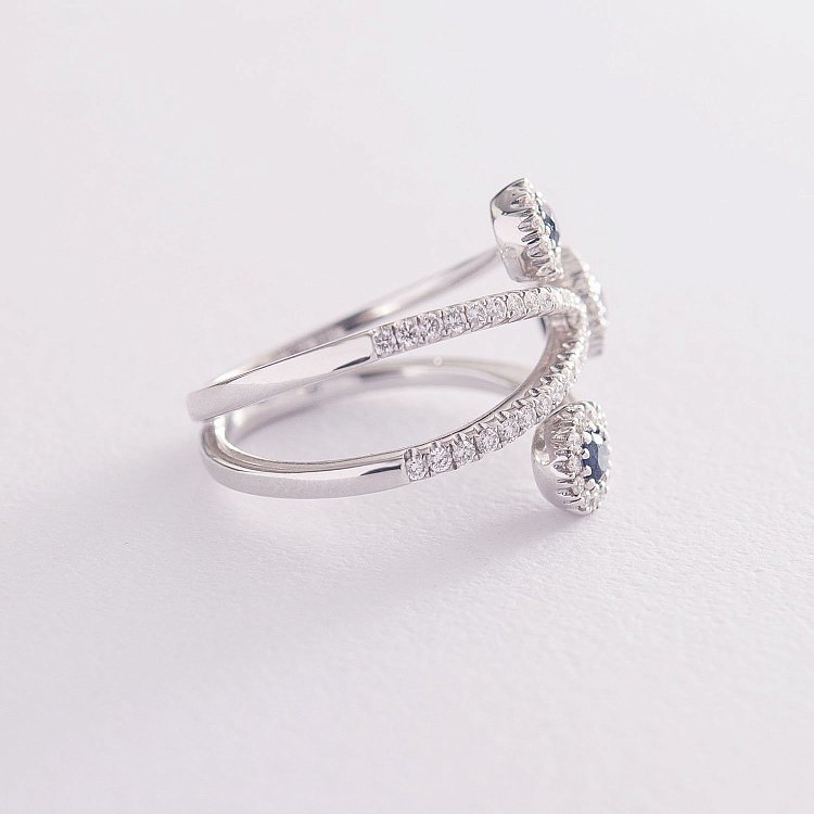 Золота каблучка з синіми сапфірами і діамантами к684 від ювелірного магазину Онікс - 2