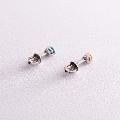 Срібні сережки - пусети (блакитне та жовте каміння) 502 №4