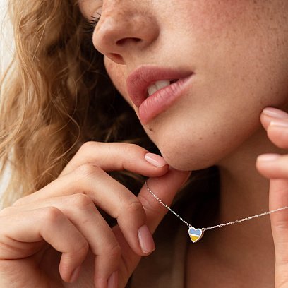 Кольє "З Україною в серці" у білому золоті (блакитна та жовта емаль) кол02306 №8