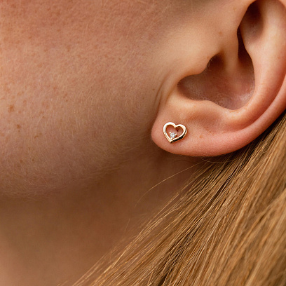 Сережки - пусети "Сердечки" у червоному золоті (фіаніти) с08613 №4