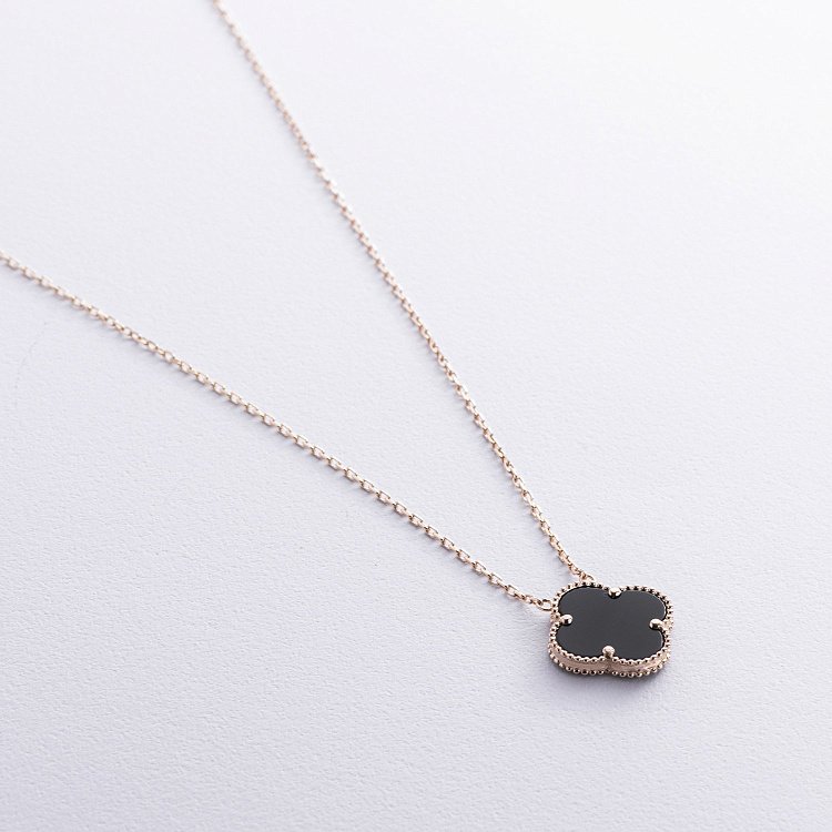 Кольє "Конюшина" в жовтому золоті (онікс) кол02482 від ювелірного магазину Онікс - 2